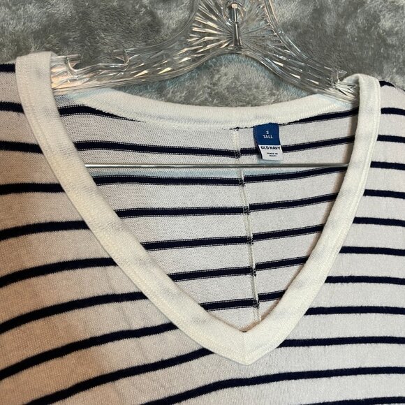 Old Navy Women Nautical Preppy Oversized Cozy Knit Navy Blue Striped Shirt S - Picture 6 of 13
